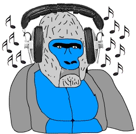 Master Gorilla with headphones